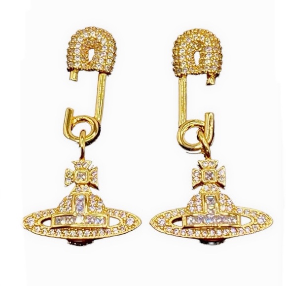 crystal Saturn orb safety pin drop earrings from Vivienne Westwood - Picture 10 of 10